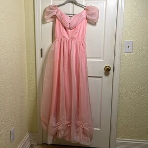 Pink Vintage Formal Princess-Style Dress With Floral and Sheer Accents